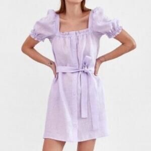 Sleeper Lilac Purple Linen Button Down Mini Dress Size XL